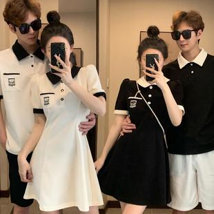 学院风polo翻领T恤高级感连衣裙子 一裙一衣法式 不一样情侣装 夏装