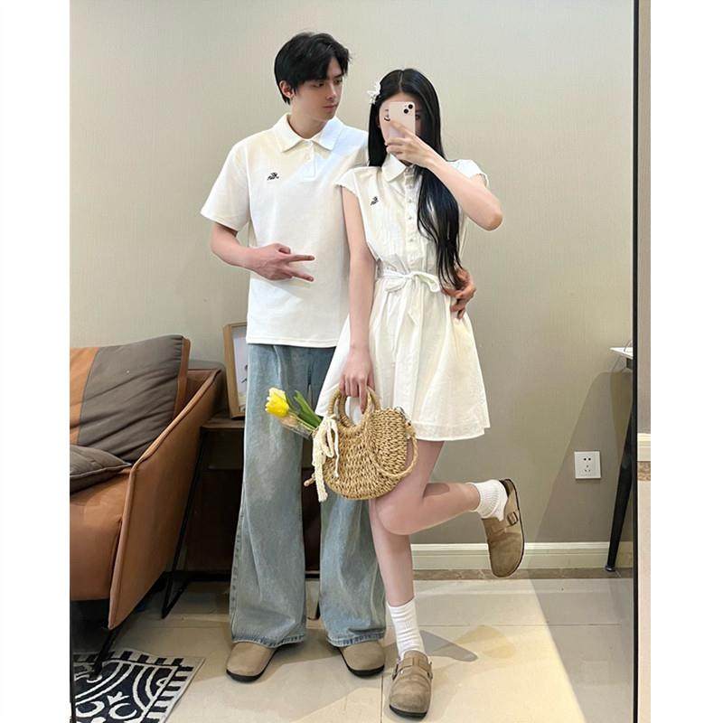 小众设计感情侣装夏季2025韩版短袖T恤女连衣裙法式一裙一衣ins潮