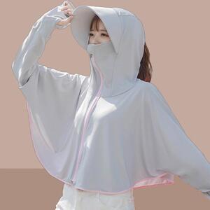 防晒衣女款夏2026新款防紫外线薄款冰丝长帽檐防晒服防晒衫短款