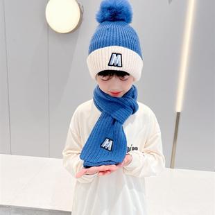 儿童帽子秋冬男孩毛线帽女童针织帽小孩M帽子围巾两件套潮