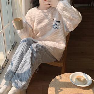 珊瑚绒睡衣女款冬季加绒加厚卡通小狗2024新款法兰绒秋冬款家居服
