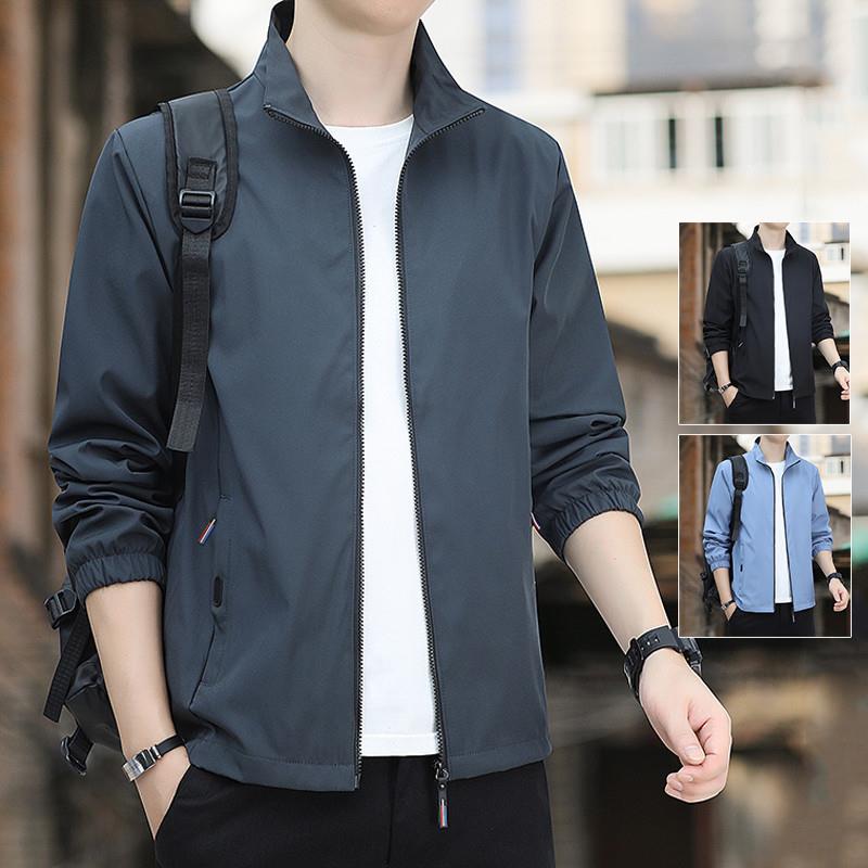 夏季薄款外套男士2025年新款纯色立领潮牌男装宽松休闲夹克上衣服