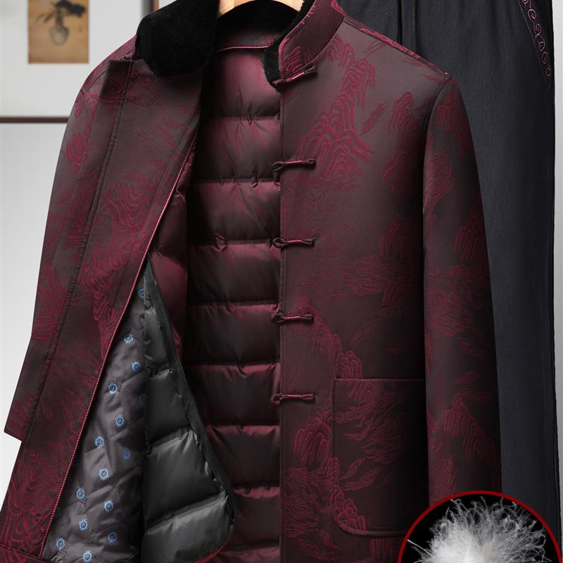 新中式风唐装羽绒服男中老年可脱卸内胆加厚保暖爸爸冬装套装