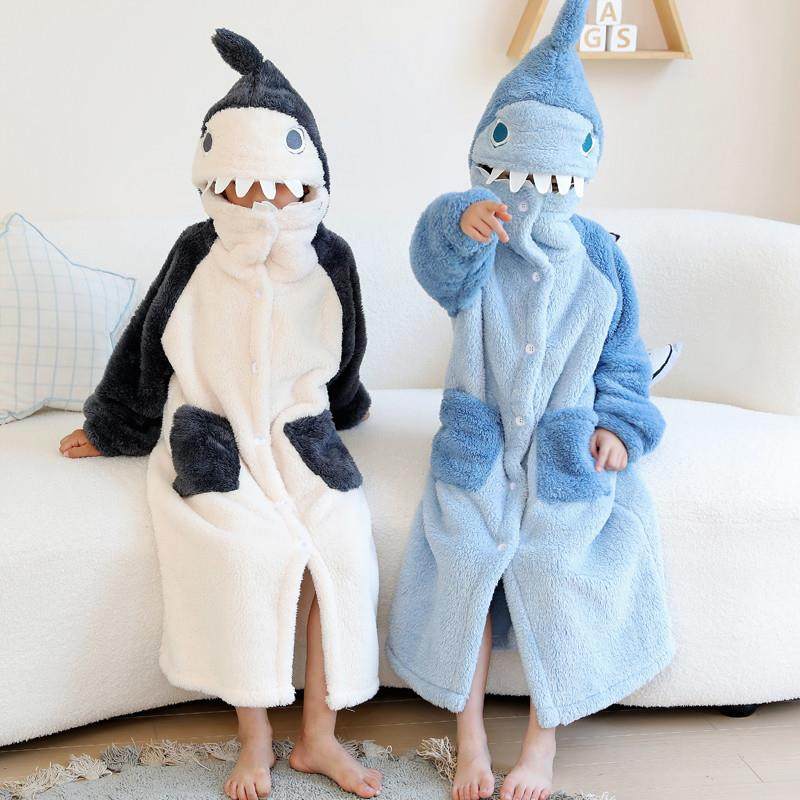 冬季儿童加厚加长睡袍浴袍女童珊瑚绒睡衣男童卡通睡裙中大童宝宝