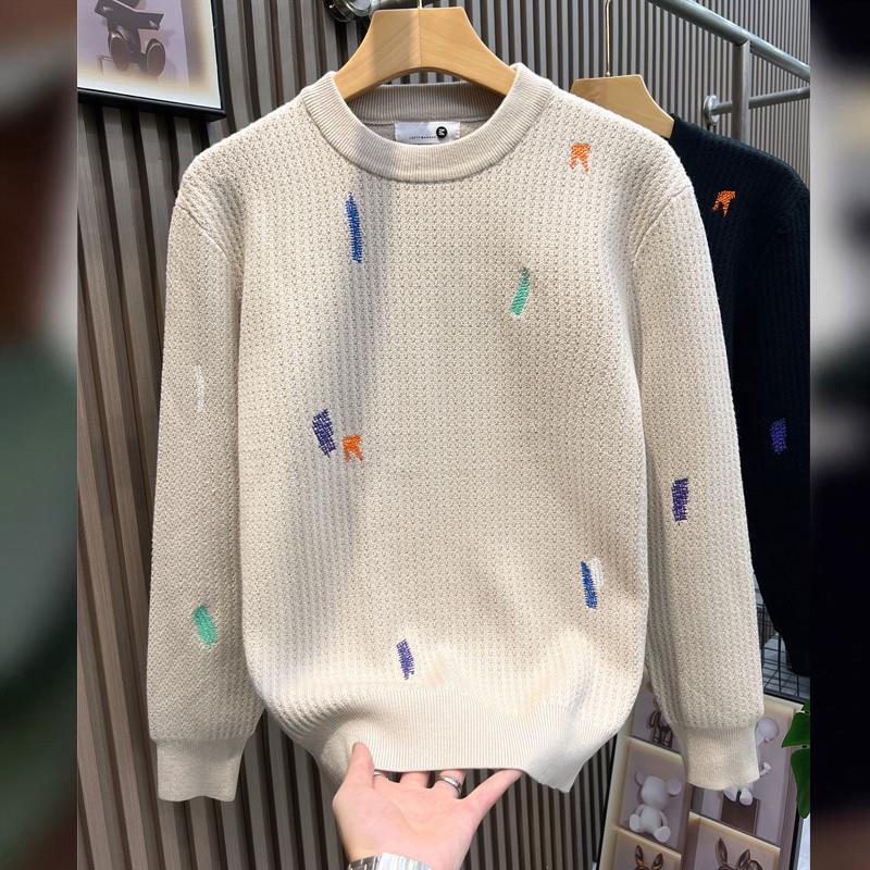高品质刺绣毛衣男款潮牌内搭针织打底衫2024秋冬新款男士高端上衣