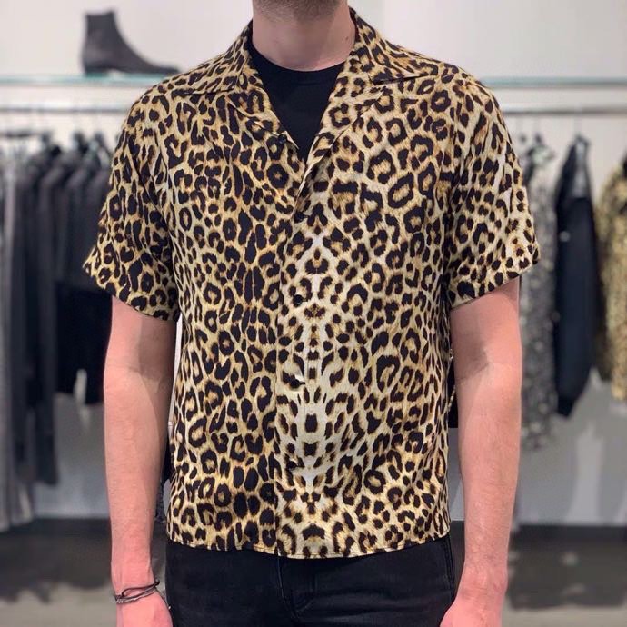 hedi slimane出品Ce2024夏季欧美潮流豹纹印花男短袖衬衫半袖衬衣