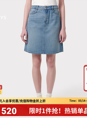 Hazzys哈吉斯牛仔短裙女士春夏季正品蓝色通勤休闲半身裙简约裙子