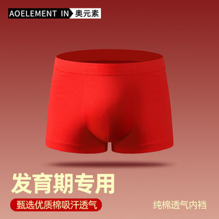 3条装男童抑菌纯棉内裤本命年中大童12岁青少年男孩红色儿童平角