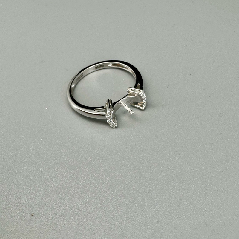 18K金莫桑钻珍珠戒指空托diy经典简约睫毛款厚版小尺寸珍珠戒指托