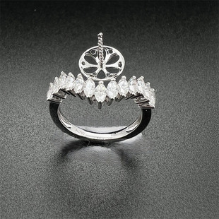 18K金莫桑钻珍珠戒指空托 大颗马眼钻厚版珍珠戒指diy配件可代镶