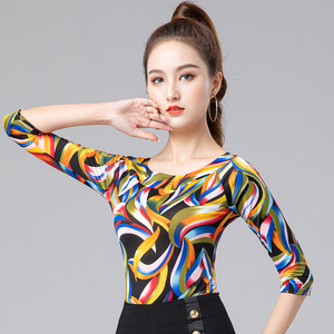 拉丁舞上衣女成人新款时尚国标摩登舞服装中袖舞蹈练功服交谊舞夏