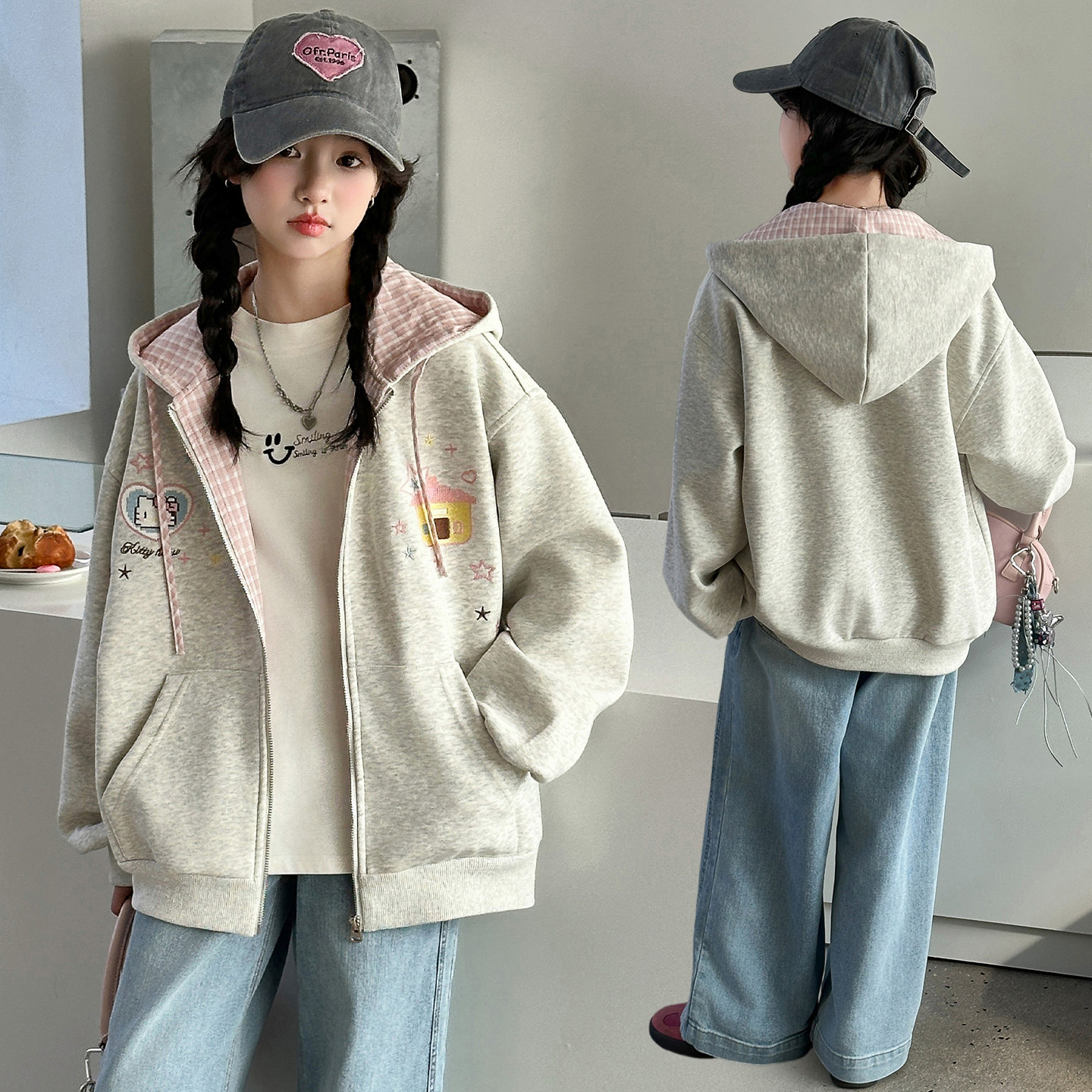 女童秋装连帽卫衣外套棒球服上衣图片