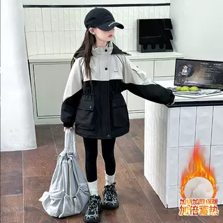 女大童秋冬装冲锋衣外套连帽开衫