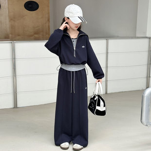 女童春装运动三件套2026新款洋气春秋海军领卫衣学生女孩休闲套装