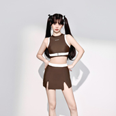 少年齐原创 美拉德高颜值女孩高领运动分体裙温泉游泳衣 2023新款