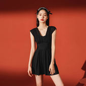 少年齐 新款 简约保守遮肚显瘦ins风高腰泡温泉度假连体裙泳衣女