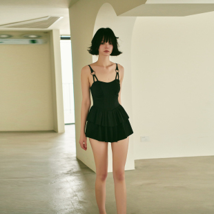 皱叠 原创少年齐显瘦保守遮肚女连体高冷范高级感复古ins风泳衣