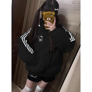 初中生少女黑色立领羽绒棉服女大童冬季初高中学生加厚面包服外套