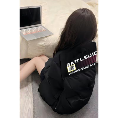 初中生少女黑色羽绒棉服女大童冬季初高中学生宽松面包服棉袄外套