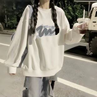 长袖 初中生薄款 T恤上衣 无帽圆领卫衣少女大童春秋新款 美式