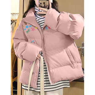 大童初中学生字母立领羽绒棉服女秋冬高中学院风加厚保暖棉袄外套