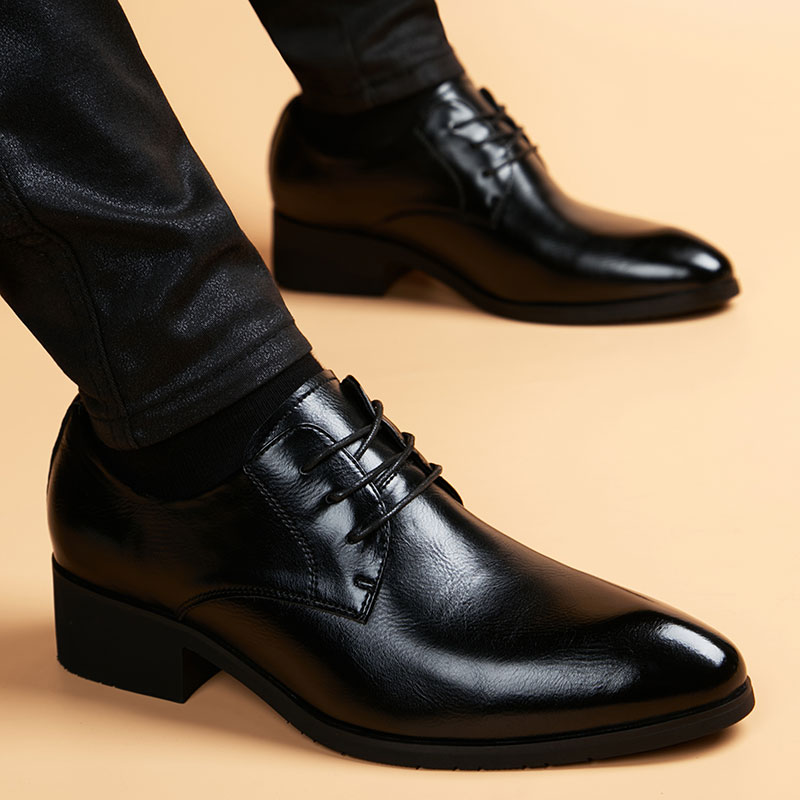 皮鞋增高商务软底软面尖头英伦