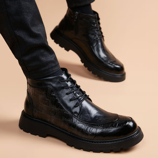 皮靴男款2025新款真皮压纹潮流百搭切尔西短靴英伦风中低帮男靴子