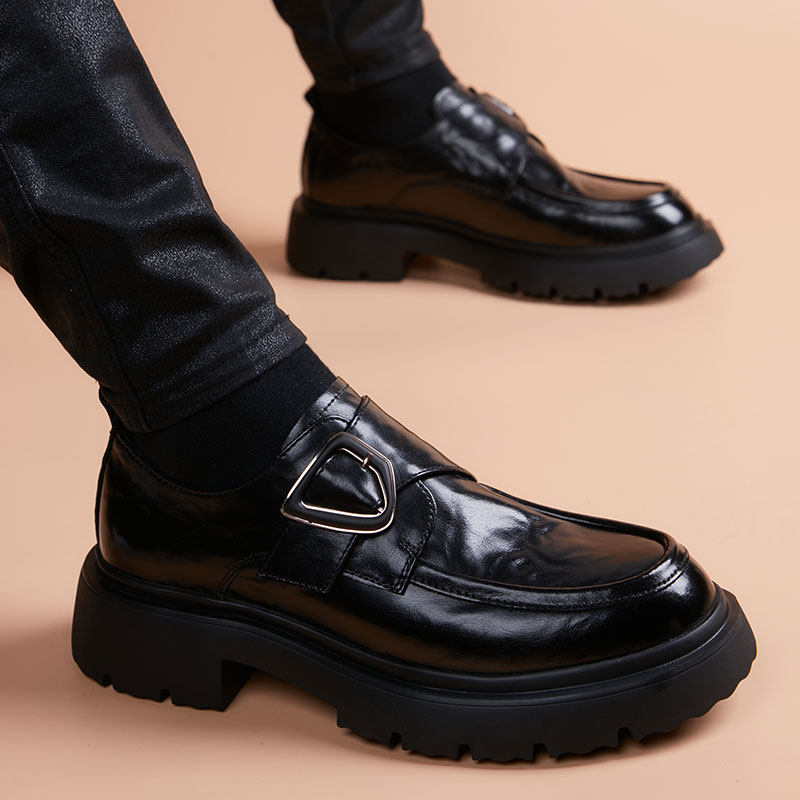 皮鞋男2025冬季新款英伦风厚底增高德比鞋正装孟克鞋真皮休闲男鞋