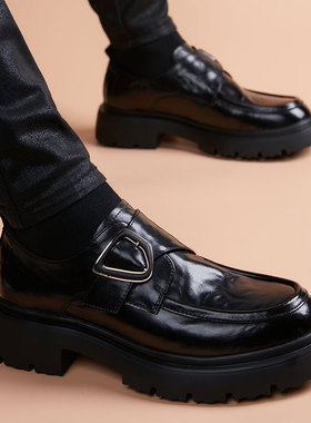 皮鞋男2025冬季新款英伦风厚底增高德比鞋正装孟克鞋真皮休闲男鞋