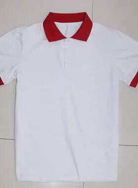 夏款中小学生校服短袖白色上衣大红领薄款初高中生运动T恤polo衫