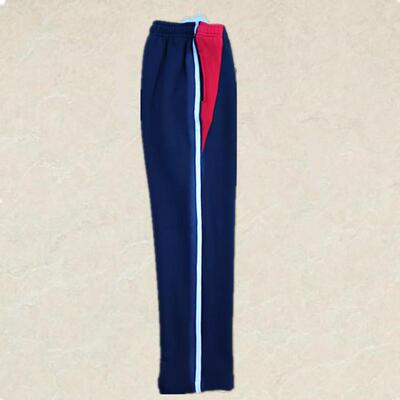 藏蓝色校服裤子三角红条一条白条