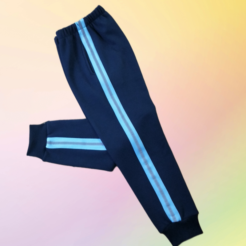 藏蓝色浅蓝宽条校服裤长裤