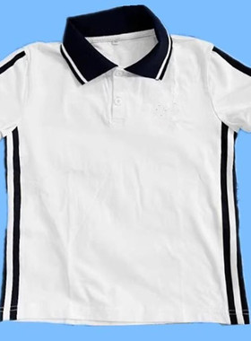 中小学生白色校服短袖T恤薄款小学中学生POLO衫中大童纯棉运动衫