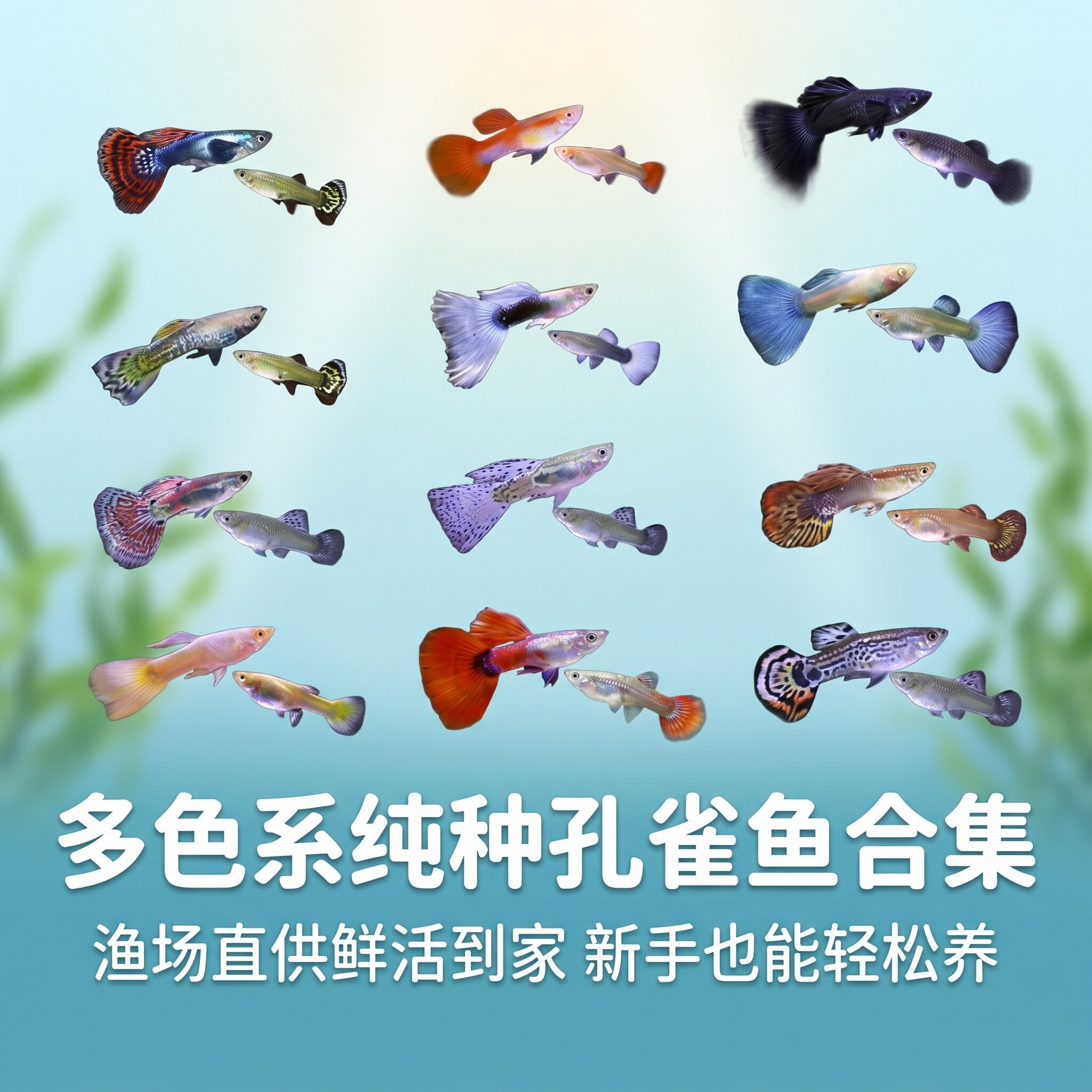 孔雀鱼小鱼苗活体练手套餐纯种热带观赏鱼小型淡水金鱼胎生凤尾鱼