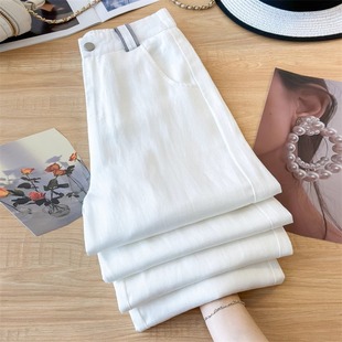 亚麻九分直筒裤 白色天丝棉麻阔腿裤 高腰薄款 女夏季 子 垂感2025新款