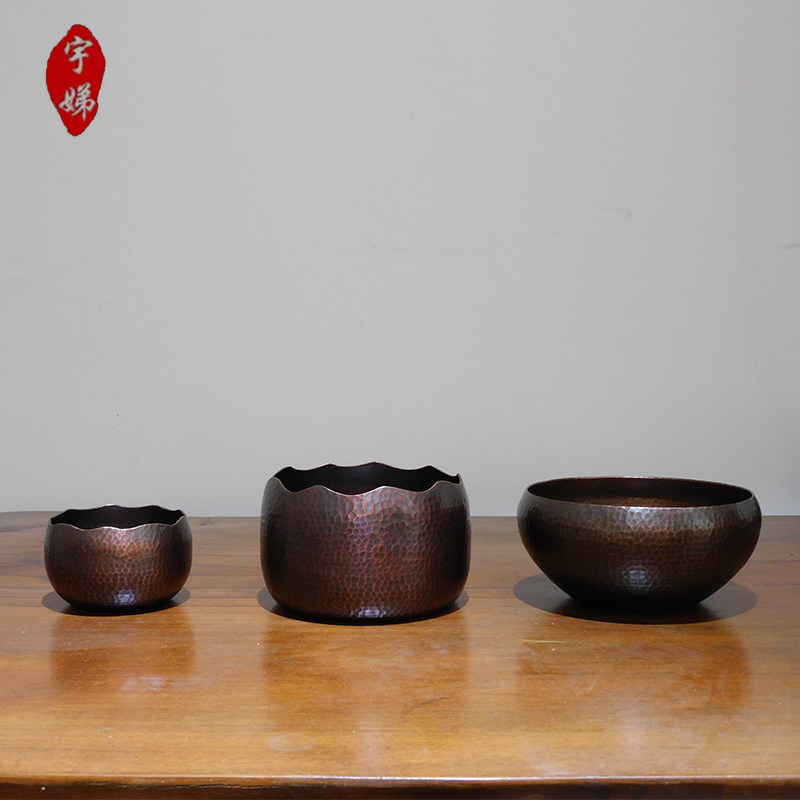 纯紫铜加厚铜茶洗水洗一片打无焊接纯手工茶洗钵盂烟灰缸功夫茶具