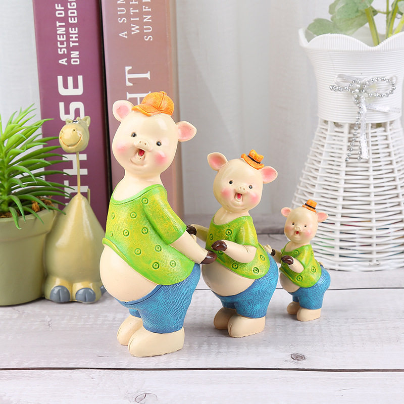 可爱三不猪 三只牵手小猪礼品动物摆件 卧室家居生肖装饰品儿童房