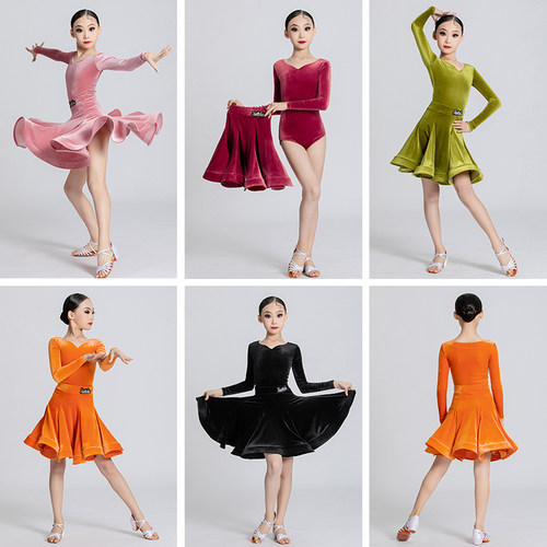 丝绒拉丁比赛服雅色墨画专业女童