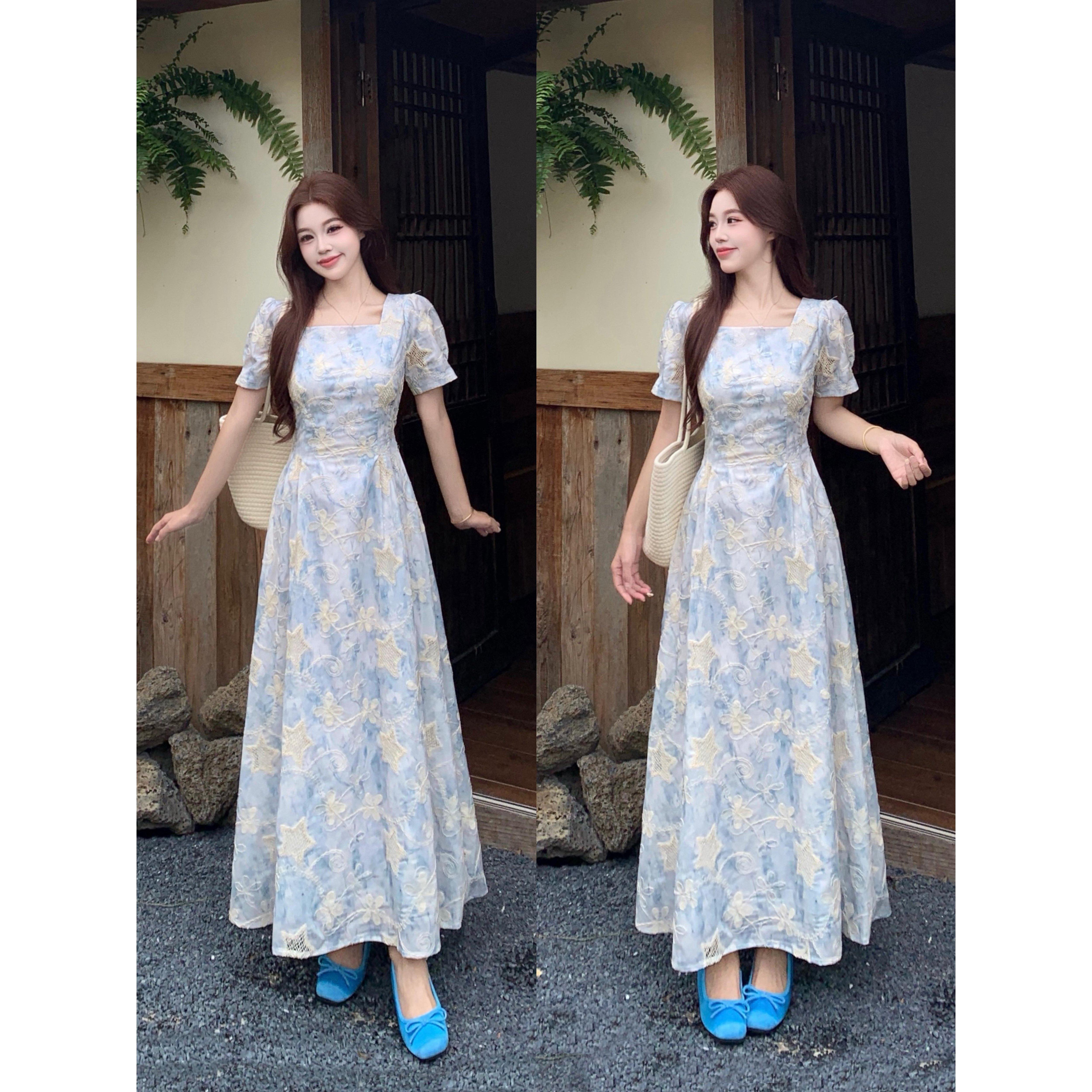 大码2026法式绣花星星亮片甜美初恋连衣裙女夏季氛围感白月光裙女