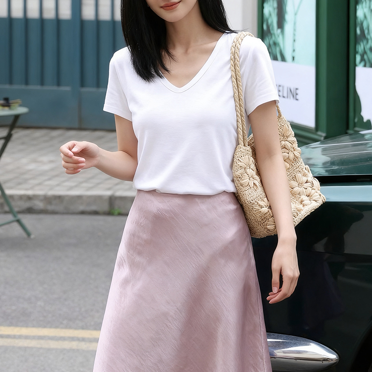 实拍百搭缎面感醋酸半身裙女夏季新款摩登斜裁五分短裙高腰小A裙