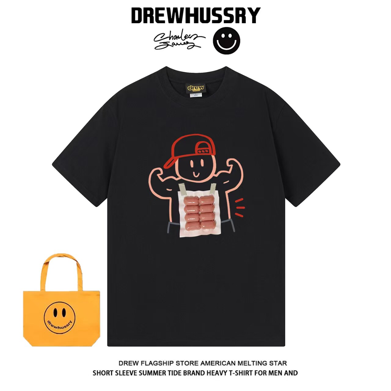 drew趣味火腿肌肉人印花百搭短袖图片