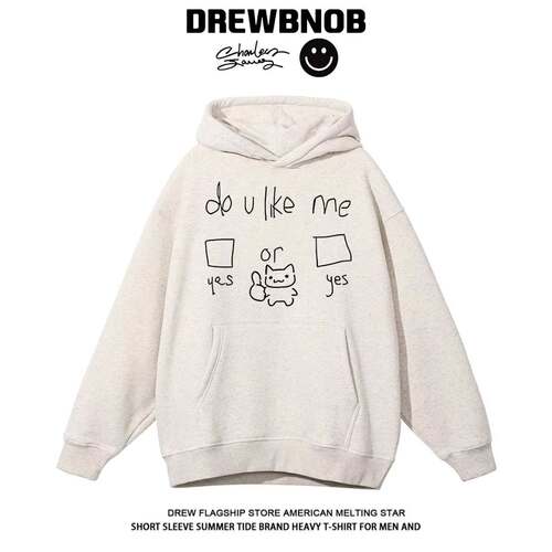 DREW美式卡通小猫连帽卫衣宽松