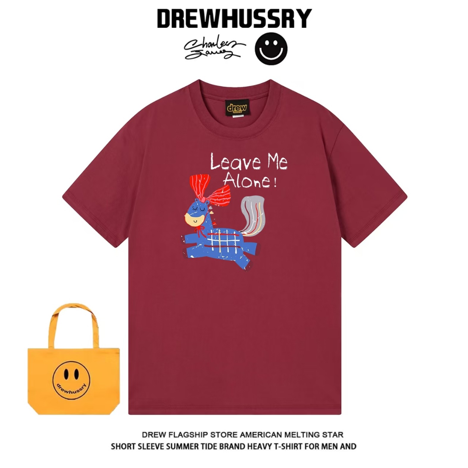 drew卡通趣味蝴蝶结小马印花休闲百搭纯棉短袖重磅男女街头上衣,男装,T恤,淘宝优惠券,粉丝福利购,淘宝优惠卷