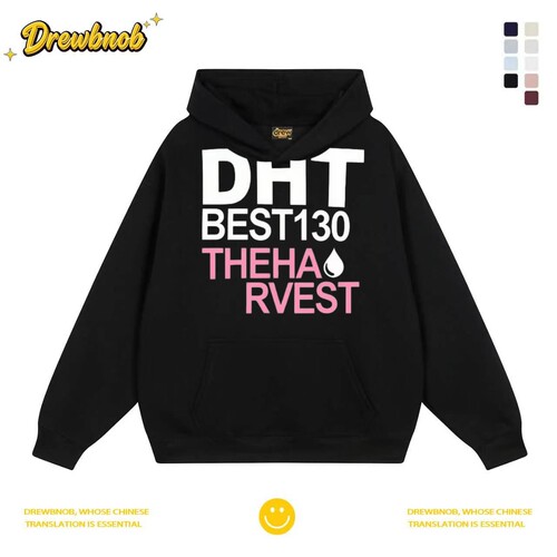 drew美式复古字母印花连帽卫衣