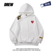 drew休闲简约侧标小爱心印花百搭连帽卫衣男女纯棉街头宽松上衣