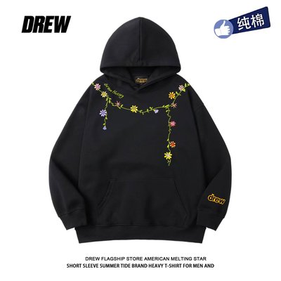 drew美式花瓣项链印花连帽卫衣