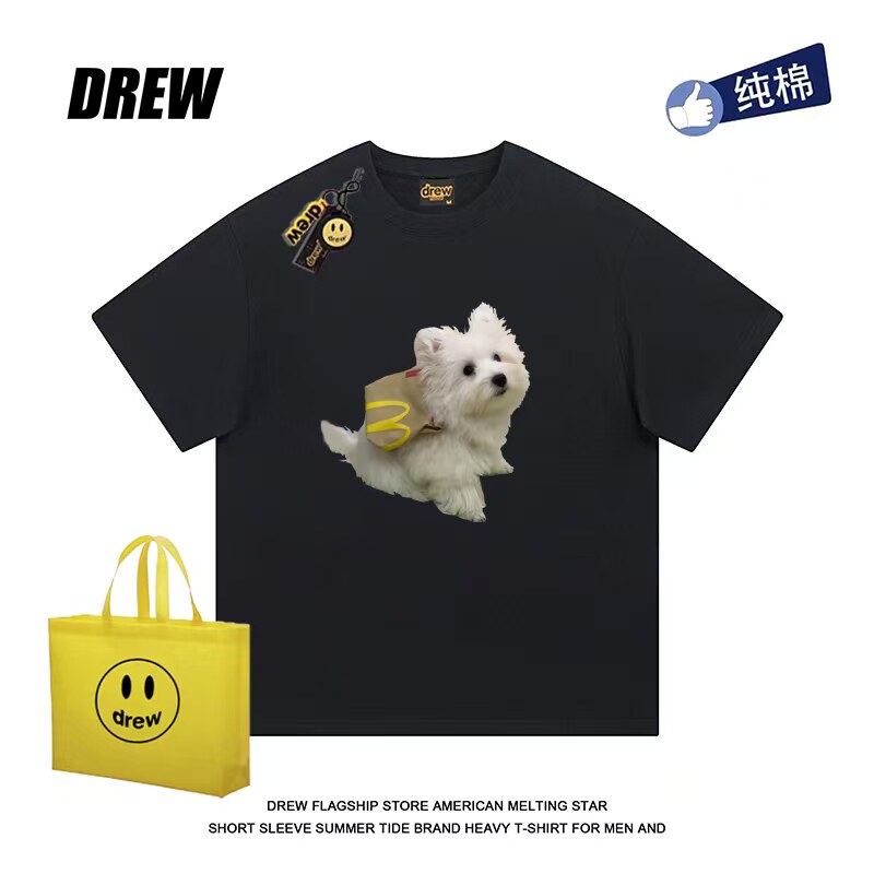 drew美式卡通西高地狗狗可爱印花休闲简约短袖T恤百搭男女情侣ins