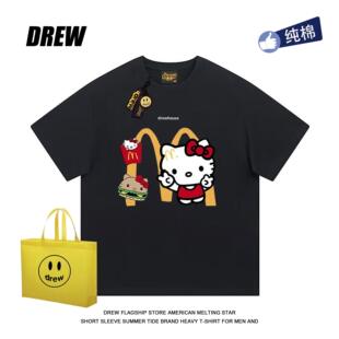 drew联名Kitty猫新款 百搭纯棉重磅短袖 T恤女款 百搭宽松简约潮 美式