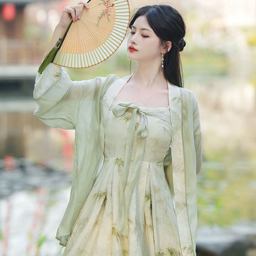 国风吊带连衣裙长袖开衫两件套女