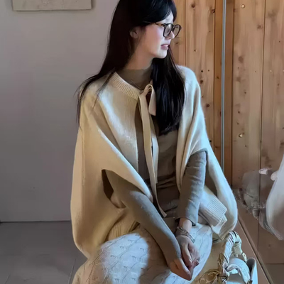 慵懒风甜美纯色宽松女披肩上衣外套韩版松弛感外搭保暖斗篷针织衫